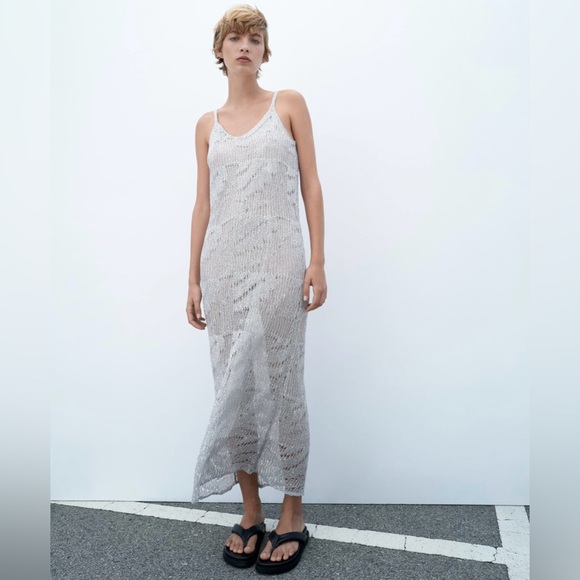 Zara Dresses & Skirts - Metallic thread knit slip dress